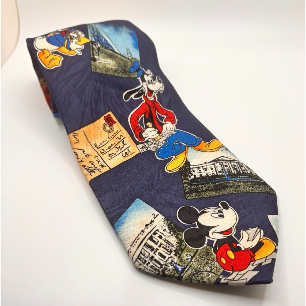 Mickey Unlimited Disney Blue Necktie Mickey Mouse Goofy Donald Duck Print
